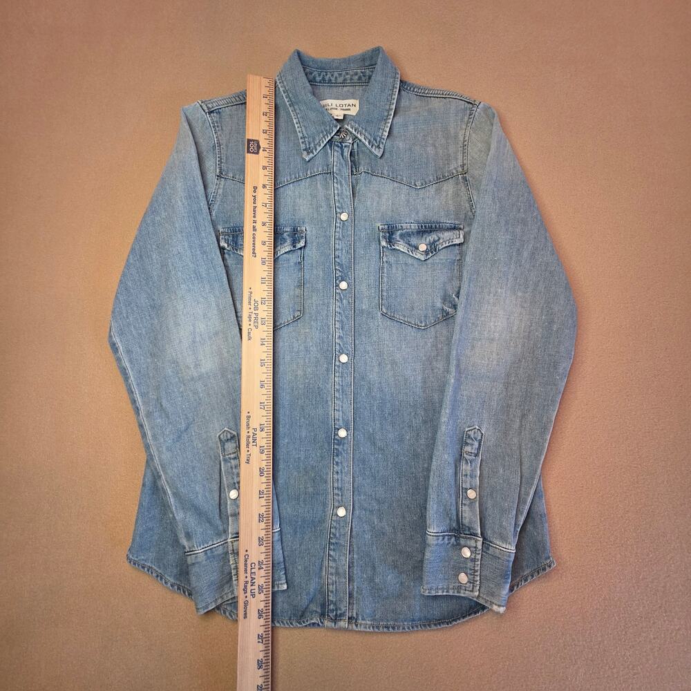Nili Lotan Travis Western Denim Shirt Light-Wash Pearl Snap Sz Small - Picture 6 of 7